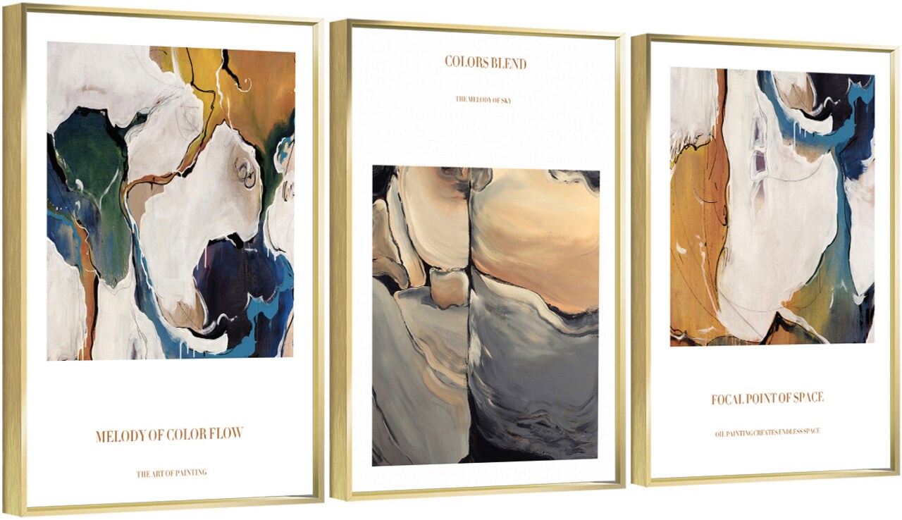 3 Set Framed Canvas Wall Art Oil Paintings - Blend of Multi Colors